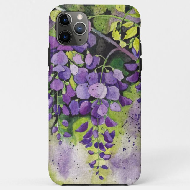 Capa Para iPhone 11 Pro Max Lindas Flores De Wisteria Em Aquarela (Verso)