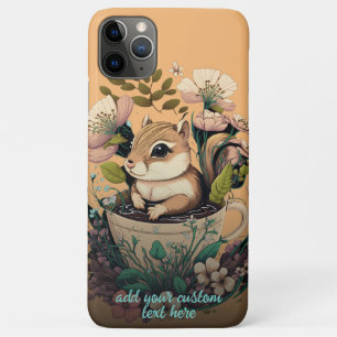 Capa Para iPhone 11 Pro Max Lindinho Esquilo em Xícara Cottagecore de Flores S