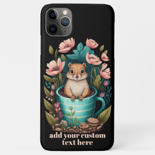 Capa Para iPhone 11 Pro Max Lindinho Esquilo em Xícara Cottagecore de Flores S
