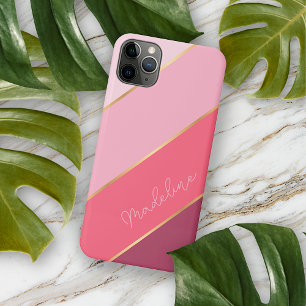 Capa Para iPhone 11 Pro Max Linhas de Arte Rosa Vermelhas de Coral Personaliza