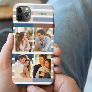Capa Para iPhone 11 Pro Max Listra de Bloco de Cor 4 Foto e Nome