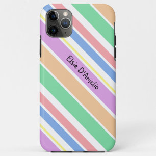 Capa Para iPhone 11 Pro Max Listra Diagonal Colorida Personalizada Feminina
