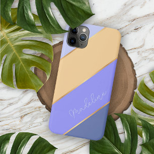 Capa Para iPhone 11 Pro Max Listras Amarelas Pastel Azul Violeta Roxo Personal
