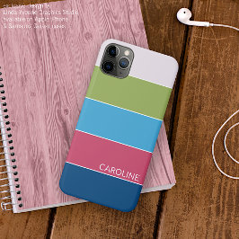 Capa Para iPhone 11 Pro Max Listras personalizadas em azul turquesa, verde lim