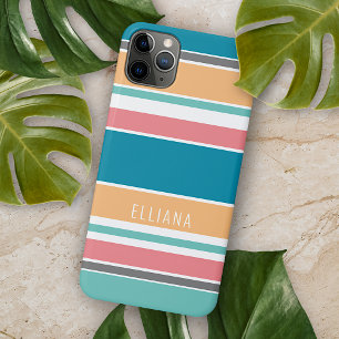 Capa Para iPhone 11 Pro Max Listras Rosa Amarelo Ensolarado Azul Turquesa Pers