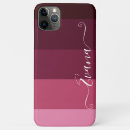Capa Para iPhone 11 Pro Max Listras Rosa e Marrom ColorBlock Nome Personalizad