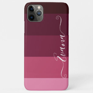 Capa Para iPhone 11 Pro Max Listras Rosa e Marrom ColorBlock Nome Personalizad