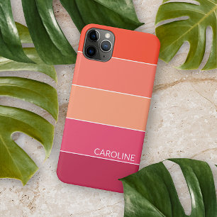 Capa Para iPhone 11 Pro Max Listras Rosa Laranja Magenta Coral Personalizadas
