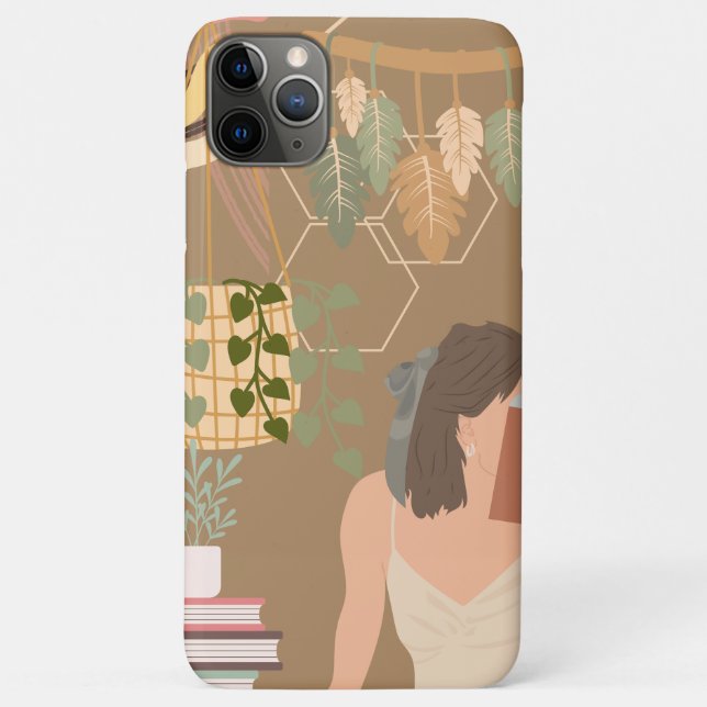 Capa Para iPhone 11 Pro Max Livro de Leitura de Mulher Estética Castanha (Verso)