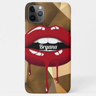 Capa Para iPhone 11 Pro Max Luxo Dourado Beleza Vermelho Gotejante Gotejando L