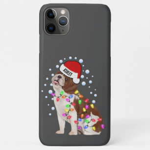 Capa Para iPhone 11 Pro Max Luz de Natal com Cachorro Bulldog Inglês Vibração