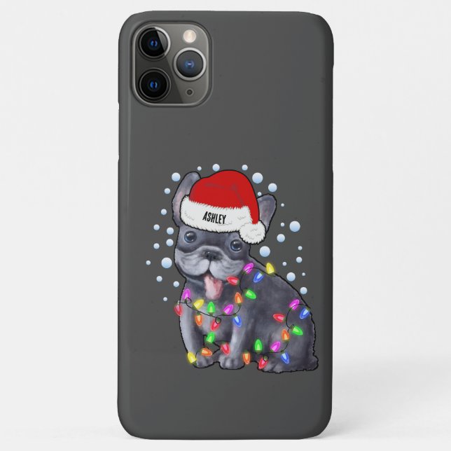 Capa Para iPhone 11 Pro Max Luz de Natal com Vibe de Bulldog Francês (Verso)