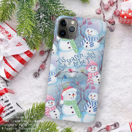 Capa Para iPhone 11 Pro Max Luzes de Natal em Corda com Bonecos de Neve e Árvo