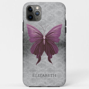 Capa Para iPhone 11 Pro Max Magenta Jeweled Butterfly Damask