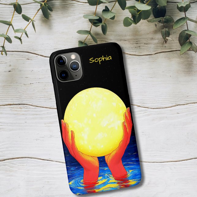 Capa Para iPhone 11 Pro Max Mãos Segurando a Lua (Criador carregado)