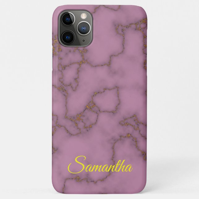 Capa Para iPhone 11 Pro Max Marble rosa e Dourado elegante com nome personaliz (Verso)