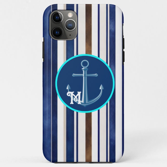 Capa Para iPhone 11 Pro Max Marinho de Verão Blue Trendy Boat Strips (Verso)