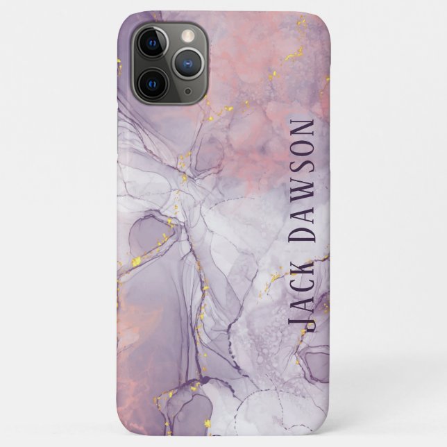 Capa Para iPhone 11 Pro Max Mármore Ágata Roxo e Dourado Personalizado (Verso)