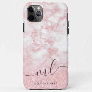 Capa Para iPhone 11 Pro Max Mármore de glitter rosa de ouro com gradiente bon