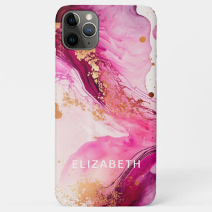 Capa Para iPhone 11 Pro Max mármore dourado rosa brilho nome personalizado