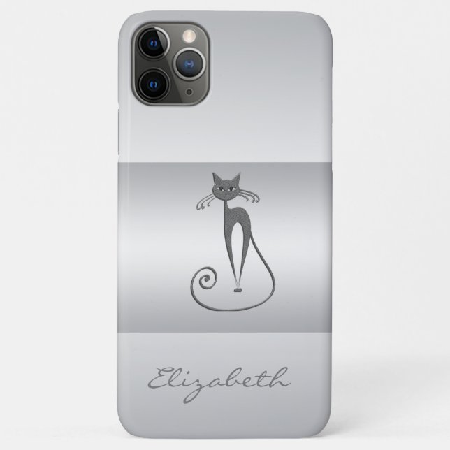 Capa Para iPhone 11 Pro Max Menina Elegante Moderna, Gato (Verso)