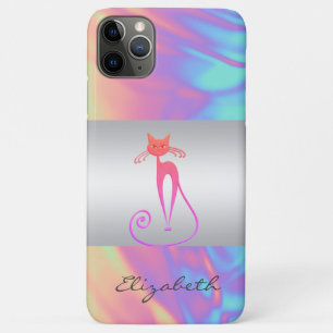 Capa Para iPhone 11 Pro Max Menina Elegante Moderna, Gato, Gatinho, Holografia