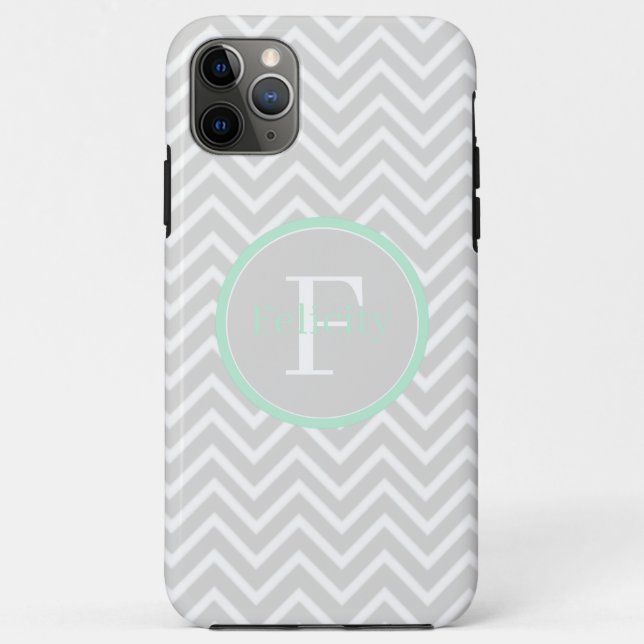 Capa Para iPhone 11 Pro Max Mint Green Chevron Monograma (Verso)
