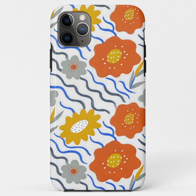 Capa Para iPhone 11 Pro Max Modern Abstract Flowers Boho Wavy (Verso)