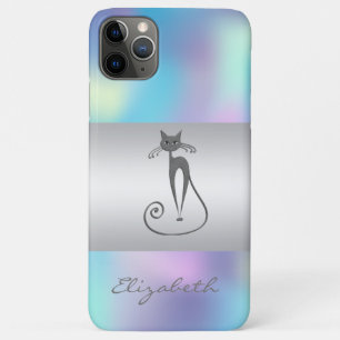 Capa Para iPhone 11 Pro Max Moderno Elegante Feminino, Gato Azul Holográfico