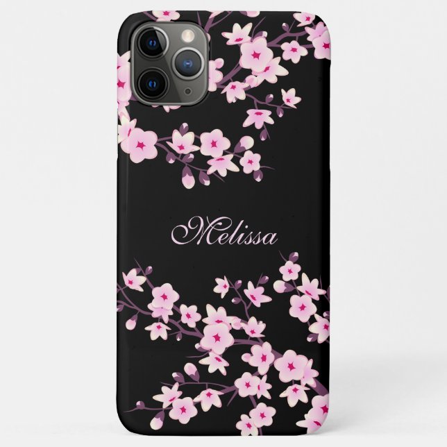 Capa Para iPhone 11 Pro Max Monograma bonito Floral de Cereja (Verso)