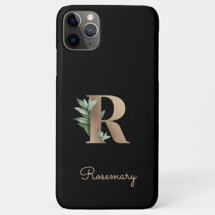 Capa Para iPhone 11 Pro Max Monograma Botânico Elegante Letra Dourada R