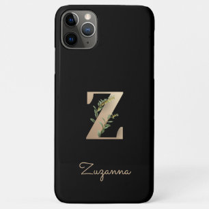 Capa Para iPhone 11 Pro Max Monograma Botânico Elegante Letra Dourada Z