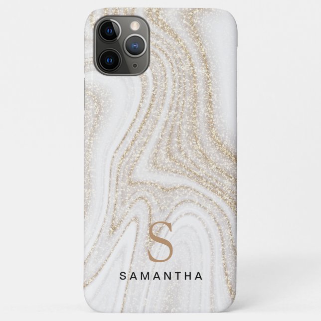 Capa Para iPhone 11 Pro Max Monograma branco mágico dourado (Verso)