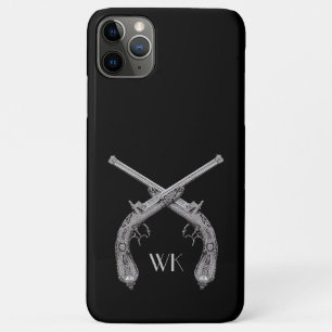Capa Para iPhone 11 Pro Max Monograma com pistolas cruzadas preto