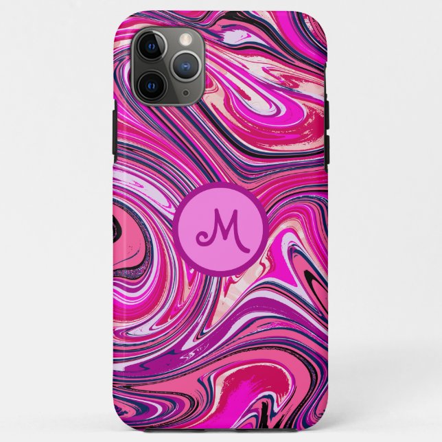 Capa Para iPhone 11 Pro Max Monograma com Redemoinho de Mármore Chic (Verso)