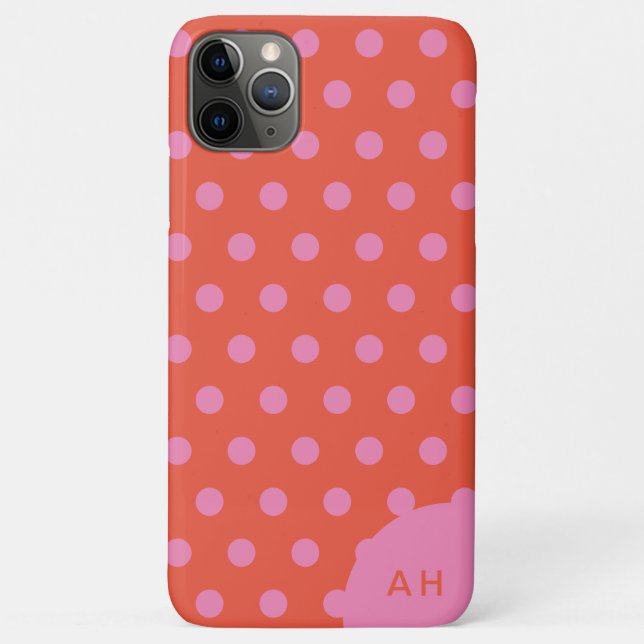 Capa Para iPhone 11 Pro Max Monograma cor-de-rosa bolinhas (Verso)