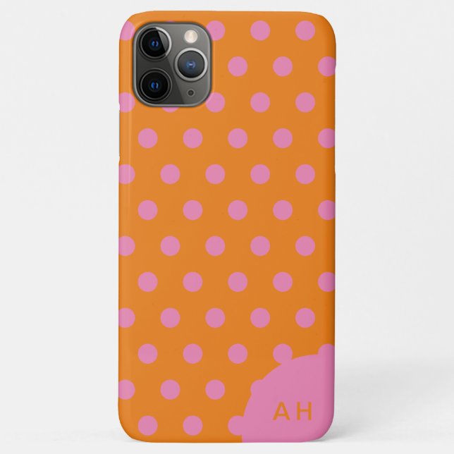 Capa Para iPhone 11 Pro Max Monograma cor-de-rosa bolinhas (Verso)