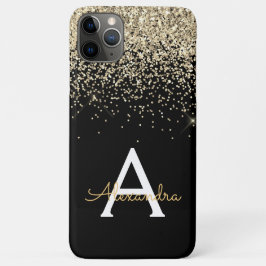 Capa Para iPhone 11 Pro Max Monograma de brilho brilhante Dourado de luxo pret