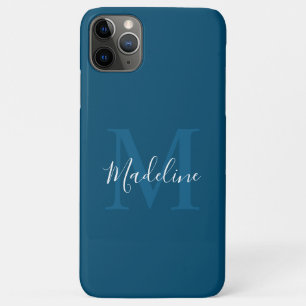 Capa Para iPhone 11 Pro Max Monograma de Script Elegante Azul de Marinho Simpl