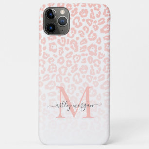 Capa Para iPhone 11 Pro Max Monograma do Elegante Nome do Leopardo Rosa