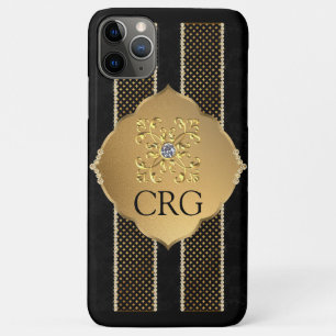Capa Para iPhone 11 Pro Max Monograma Dourado preto clássico