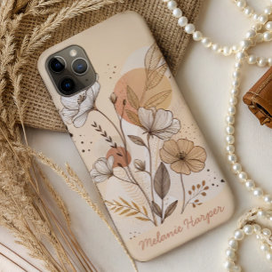 Capa Para iPhone 11 Pro Max monograma floral boho abstrato
