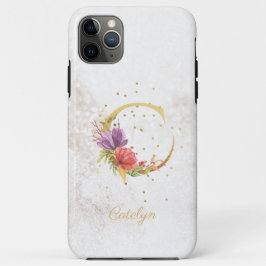 Capa Para iPhone 11 Pro Max Monograma Floral Nome Inicial Letra C Personalizar
