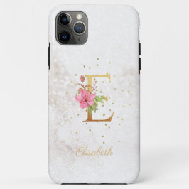 Capa Para iPhone 11 Pro Max Monograma Floral Nome Inicial Letra E Personalizar