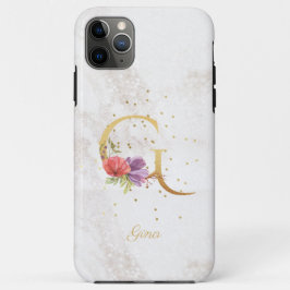 Capa Para iPhone 11 Pro Max Monograma Floral Nome Inicial Letra G Personalizar