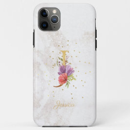 Capa Para iPhone 11 Pro Max Monograma Floral Nome Inicial Letra J Personalizar
