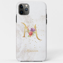 Capa Para iPhone 11 Pro Max Monograma Floral Nome Inicial Letra M Personalizar