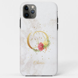 Capa Para iPhone 11 Pro Max Monograma Floral Nome Inicial Letra O Personalizar