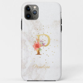 Capa Para iPhone 11 Pro Max Monograma Floral Nome Inicial P Letra Personalizad