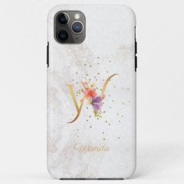 Capa Para iPhone 11 Pro Max Monograma Floral Nome Inicial W Letra Personalizar